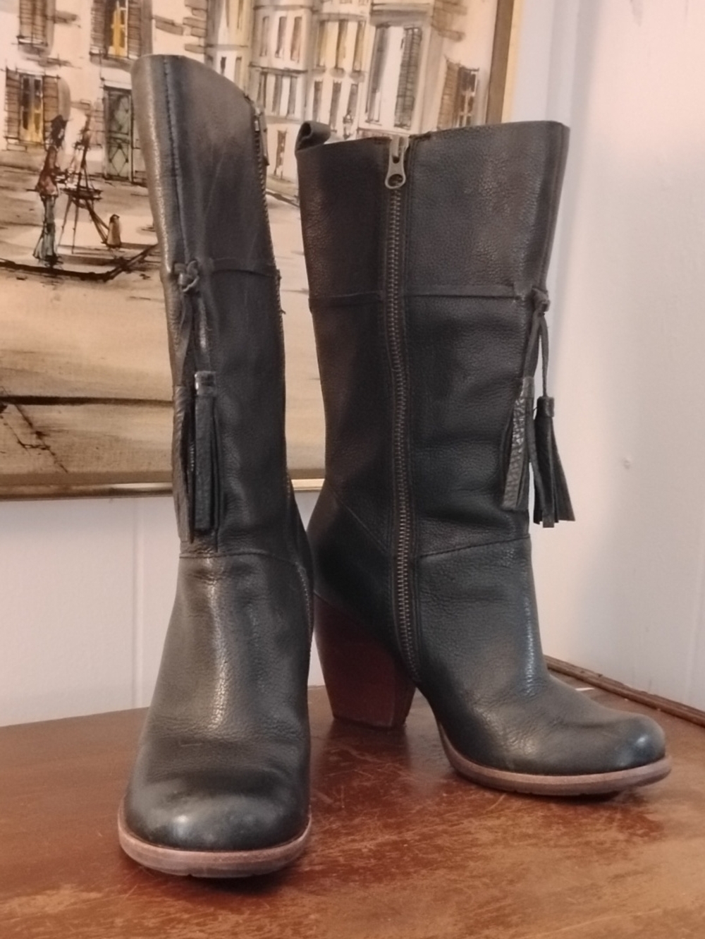 Gorgeous KORK-EASE Black Leather Mid-Calf Tassel Boots